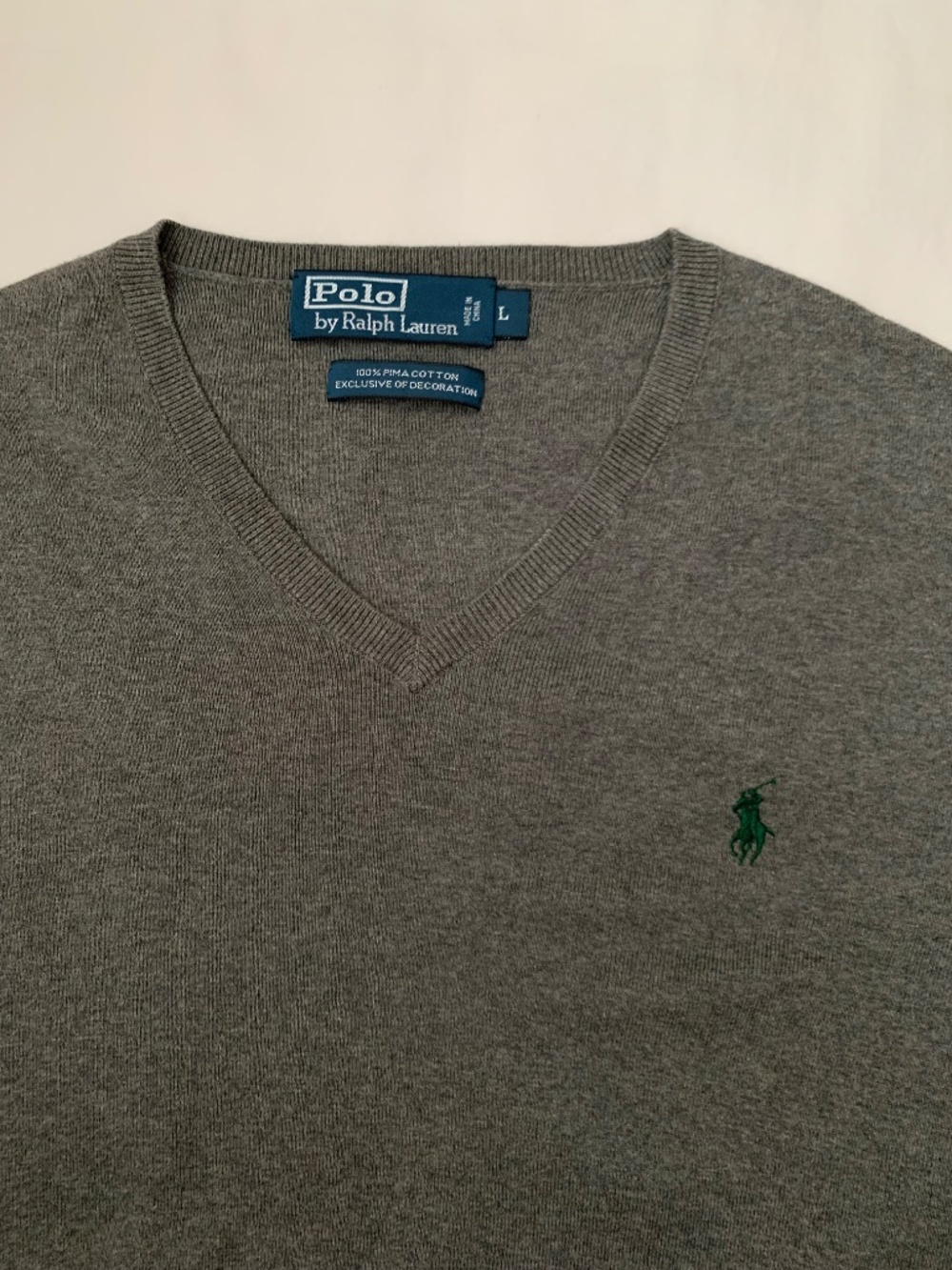 Polo by Ralph Lauren 100% Pima cotton Men's Gray V-Neck Sweater - Picture 8 of 8